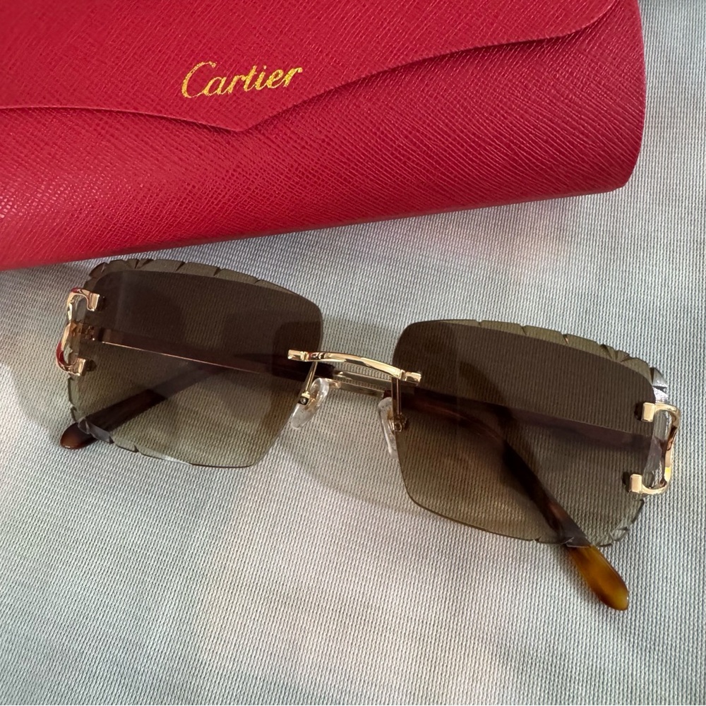 Cartier Brown Gold-Plated Frame Rectangular Sungl… - image 3